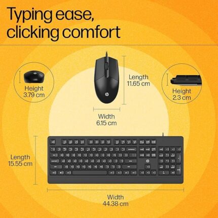 HP KM 180 Wired Mouse and Keyboard Combo, USB Plug-and-Play, 1200 dpi, Full-Size Layout with Numeric pad